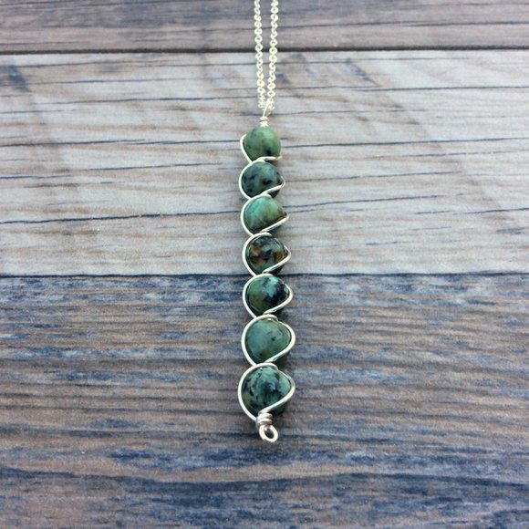 African Turquoise necklace, Sterling Silver, healing jewelry, crystal necklace - Picture 4 of 7